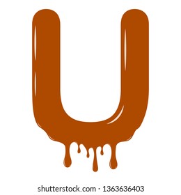 Vector set. Abc - festive alphabet. Chocolate splash. Holiday decoration element. Modern design. Chocolate letter - U.
