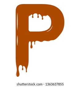Vector set. Abc - festive alphabet. Chocolate splash. Holiday decoration element. Modern design. Chocolate letter - P.