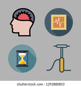  vector set about air pump, cardiogram, headache and hourglass icons set.