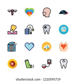   vector set about blood transfusion, heart, dental floss and ambulance icons set.