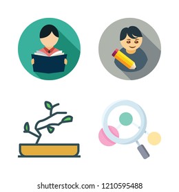  vector set about bonsai, magnifying glass and student icons set.
