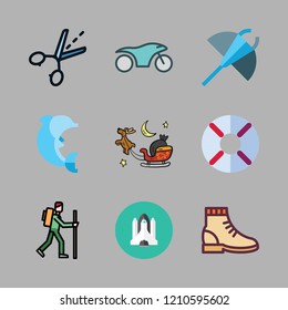   vector set about boot, motorcycle, manta ray and help icons set.