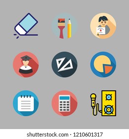  vector set about calculator, pie chart, eraser and speaker icons set.