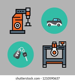  vector set about car, car key and industrial robot icons set.
