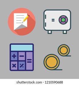  vector set about coins, safebox id, contract and calculator icons set.
