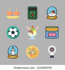  vector set about cream, croquette, matches and snow globe icons set.