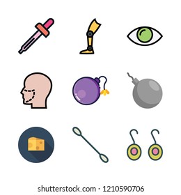  vector set about droppers, eye, prothesis and products icons set.