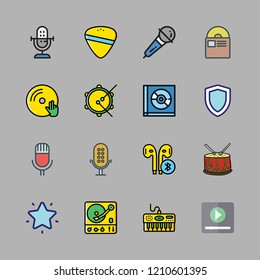   vector set about earphones, favorites, microphone and guitar pick icons set.