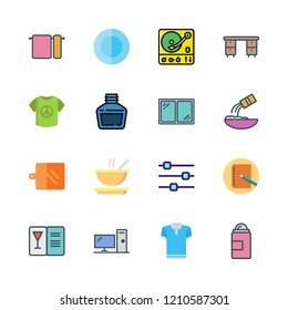  vector set about flour, deodorant, shirt and soup icons set.