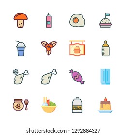   vector set about food, mushroom, vinegar and meat icons set.