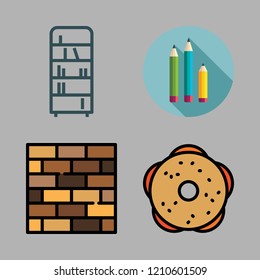  vector set about hebrew, bookshelf and pencil icons set.