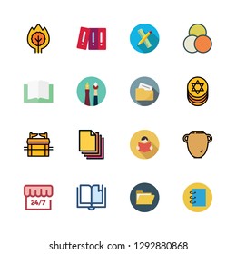  vector set about hebrew, notebook, open and open book icons set.