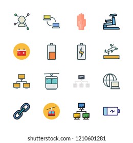  vector set about link, network, battery and wired gloves icons set.