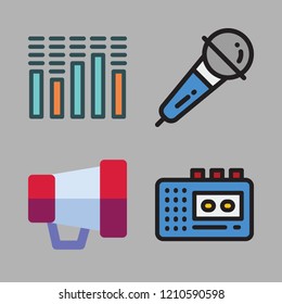  vector set about microphone, sound bars and megaphone icons set.