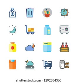  vector set about milk, dishwasher, eclipse and cloudy night icons set.