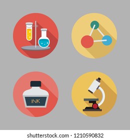  vector set about molecules, flasks, microscope and ink icons set.