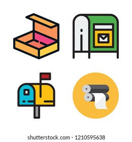  vector set about paper roll, mailing and open box icons set.