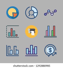  vector set about paper roll, profits, pie chart and line chart icons set.