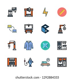  vector set about parking, zooming, coat and industrial robot icons set.
