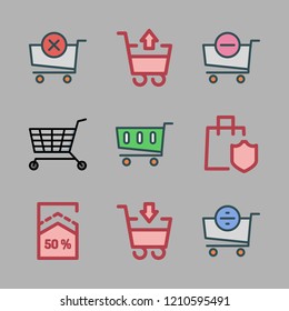  vector set about percentage and shopping cart icons set.
