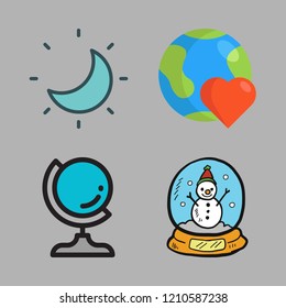  vector set about planet earth, earth globe, snow globe and moon icons set.