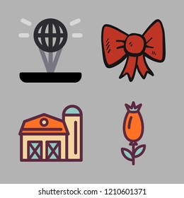  vector set about ribbon, barn, rose and hologram icons set.