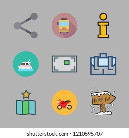  vector set about share, motorbike, north pole and info icons set.