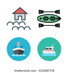  vector set about ship, canoe, yacht and flood icons set.