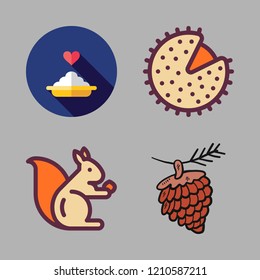  vector set about squirrel, chestnut, pine nut and porridge icons set.