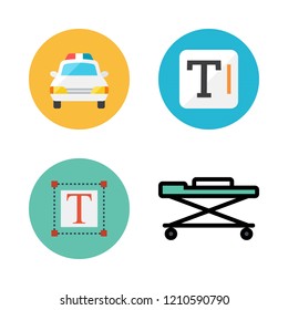  vector set about stretcher, text and police car icons set.