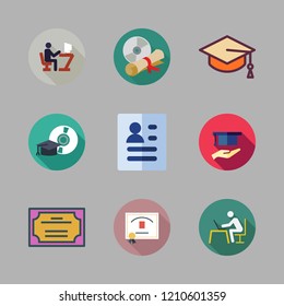   vector set about studying, mortarboard, certificate and scholarship icons set.