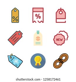 vector set about tag, rope, price tag and badge icons set.