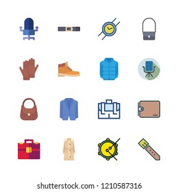  vector set about tambourine, boot, desk chair and wallet icons set.