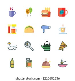  vector set about tea, mustard, soup and balloons icons set.
