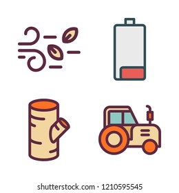  vector set about wind, battery, tractor and log icons set.