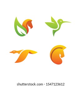 Vector set of abstract Animal Illustrations design templates - emblems for holistic medicine centers, natural and organic food products and packaging - circles made with leaves.