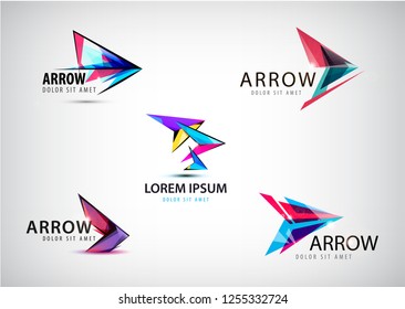 Vector set of abstract arrow logos, pointer icons. 