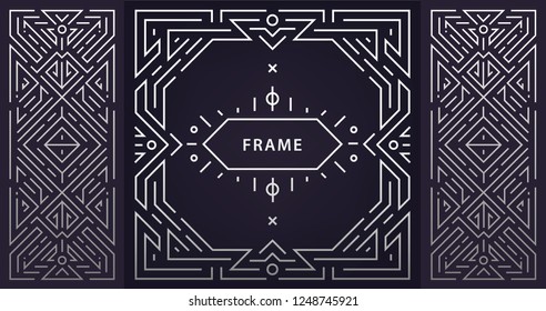 Vector set of abstract art deco frames. Linear modern style, monogram geometric banners, luxury packaging design, poster, invitation, cover, background