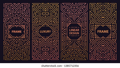 Vector set of abstract art deco banners, geometric background, retro vintage wedding invitations, package design templates. 