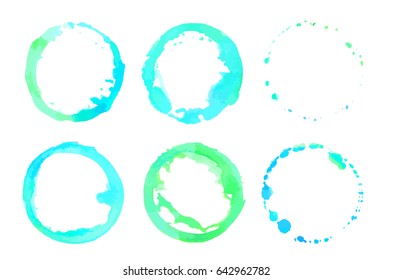 A vector set of abstract artistic background textures, made up by teal blue and green watercolor splashes on white background. Design elements with a place for text or a logo