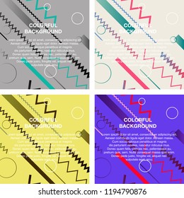 Vector set of abstract avangarde retro background with multicolored geometric shapes and copy space frame