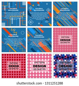 Vector set of abstract avangarde retro background with multicolored geometric shapes and copy space frame