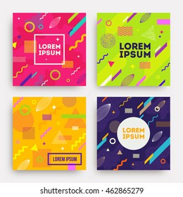 Vector Set Of Abstract Avangarde Retro Background With Multicolored  Geometric Shapes And Copy Space Frame