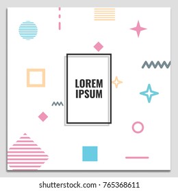 Vector set of abstract avangarde retro background with multicolored geometric shapes and copy space frame