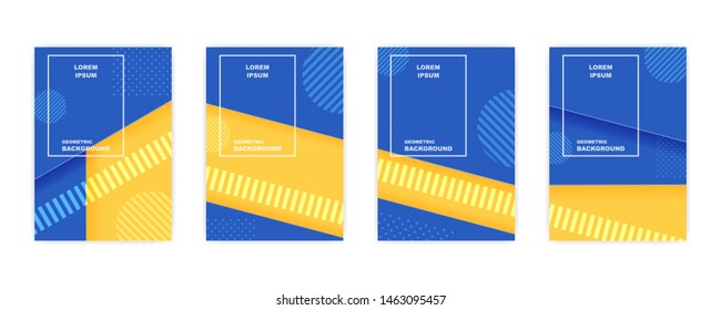 Vector set of abstract background, Annual report, bright poster, Book cover design, Paper cut style, Blue stripes and shapes, vector illustration.