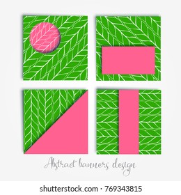 Vector set of abstract background with braids geometric shapes and copy space frame. Paper cut style templates for banners, greeting cards