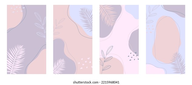 vector set of abstract background. cover design template, posters, social media wallpaper, modern vector background with floral ornament. soft and simple design, minimalist style