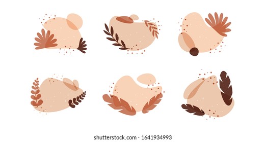 Vector set of abstract background in minimal style with leaves.Background with copy space for text.templates for social media stories and bloggers.simple, stylish, and minimal layouts for invitations