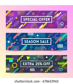 Vector set of abstract background with multicolored simple geometric shapes and copy space frame