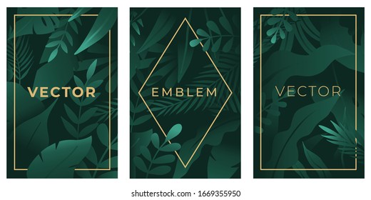 Vector set of abstract backgrounds with copy space for text, leaves and plants - bright vibrant banners in green colors, posters, packaging cover design templates, social media stories wallpapers in m - Shutterstock ID 1669355950